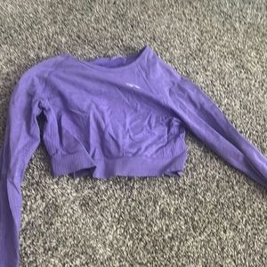 Purple gym shark cropped long sleeve workout top